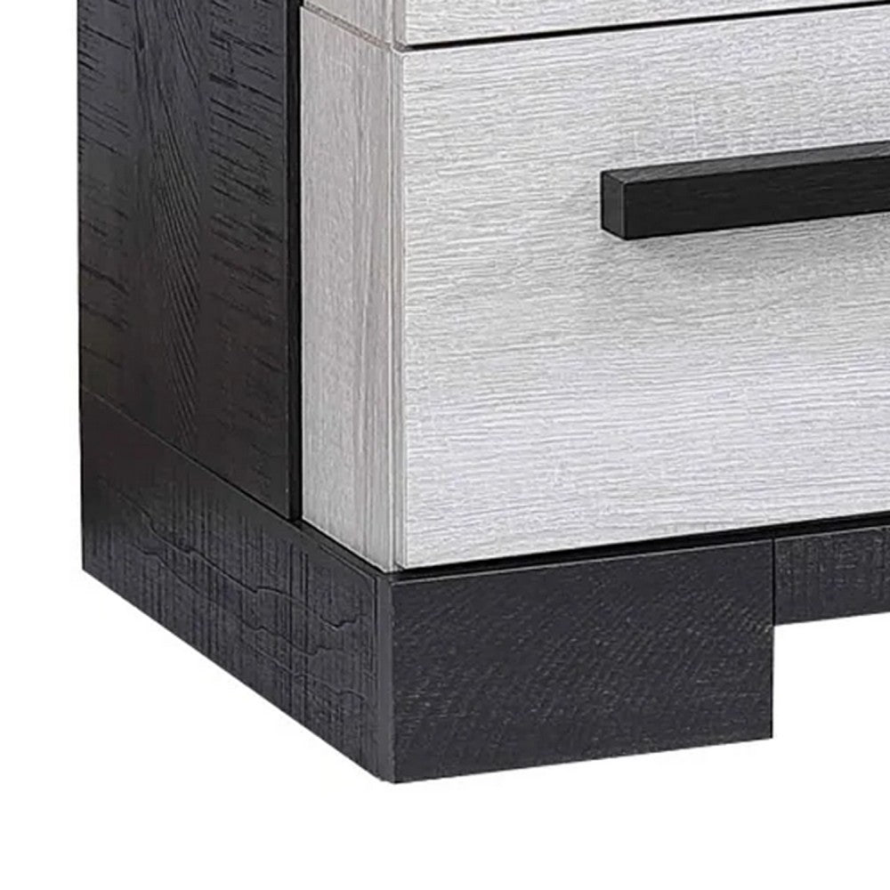 Ruthe Nightstand with 2 Drawers, Wide Top, Ebony Black, White Wood - BM338411