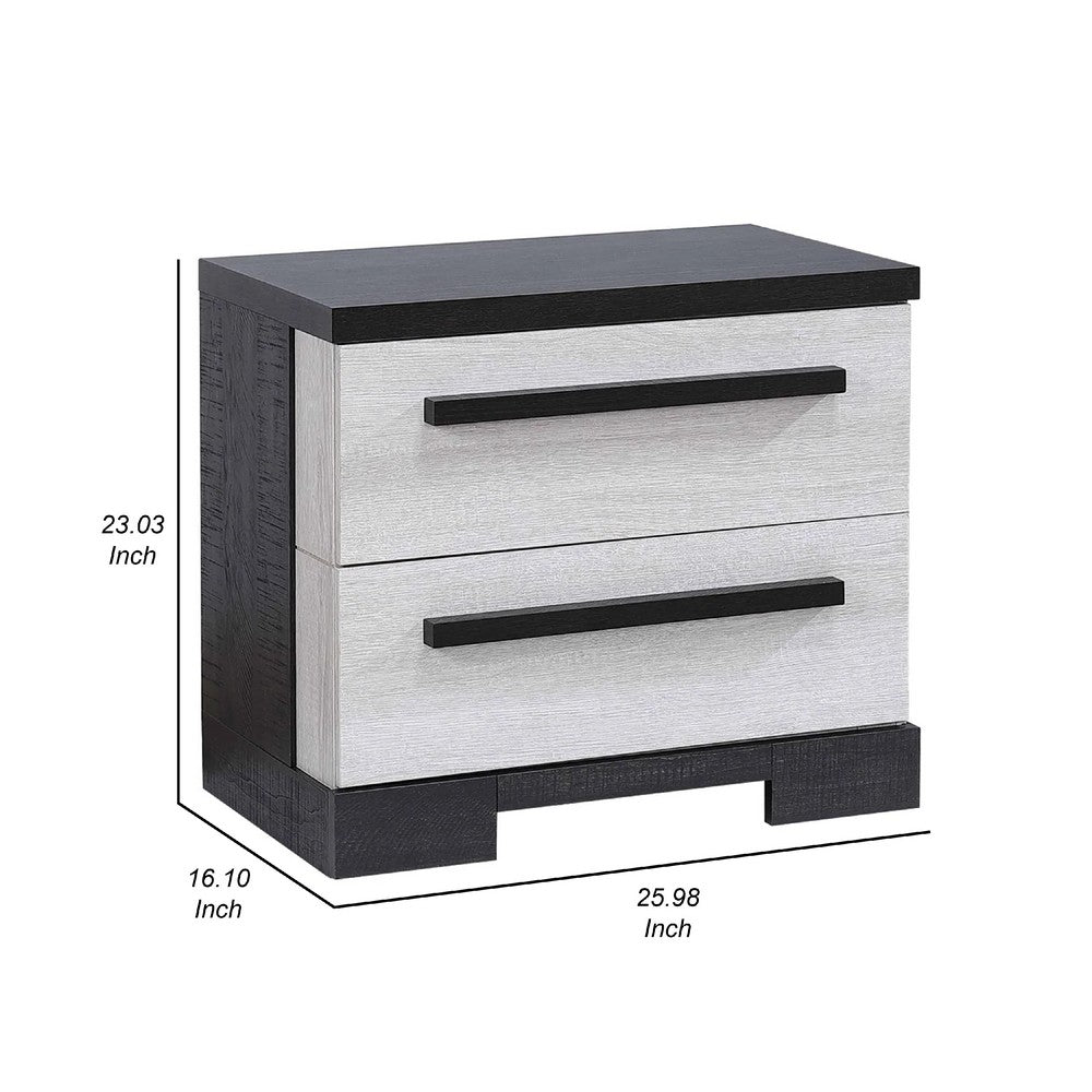 Ruthe Nightstand with 2 Drawers, Wide Top, Ebony Black, White Wood - BM338411
