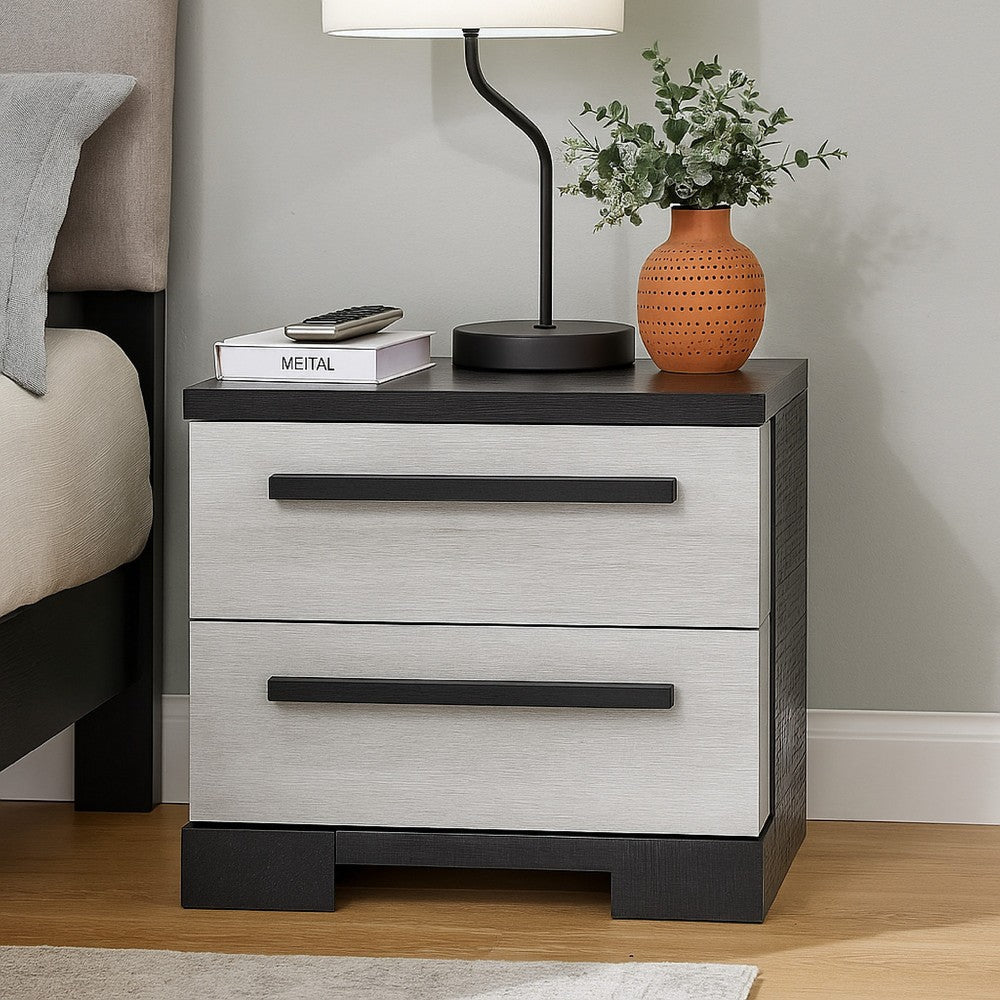 Ruthe Nightstand with 2 Drawers, Wide Top, Ebony Black, White Wood - BM338411