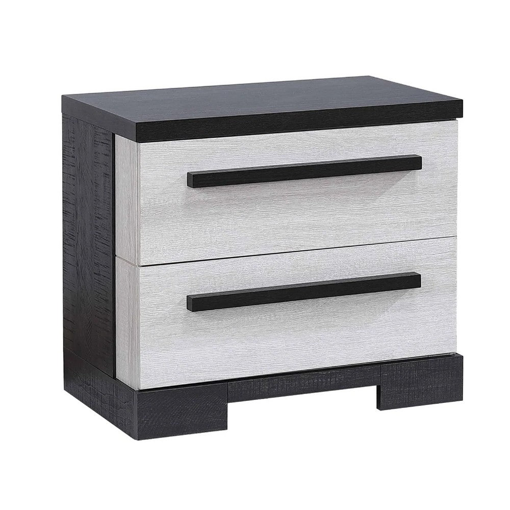 Ruthe Nightstand with 2 Drawers, Wide Top, Ebony Black, White Wood - BM338411