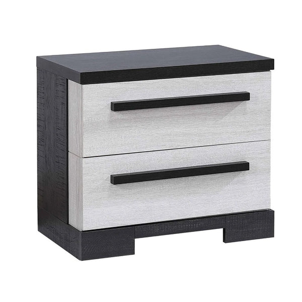 Ruthe Nightstand with 2 Drawers, Wide Top, Ebony Black, White Wood - BM338411