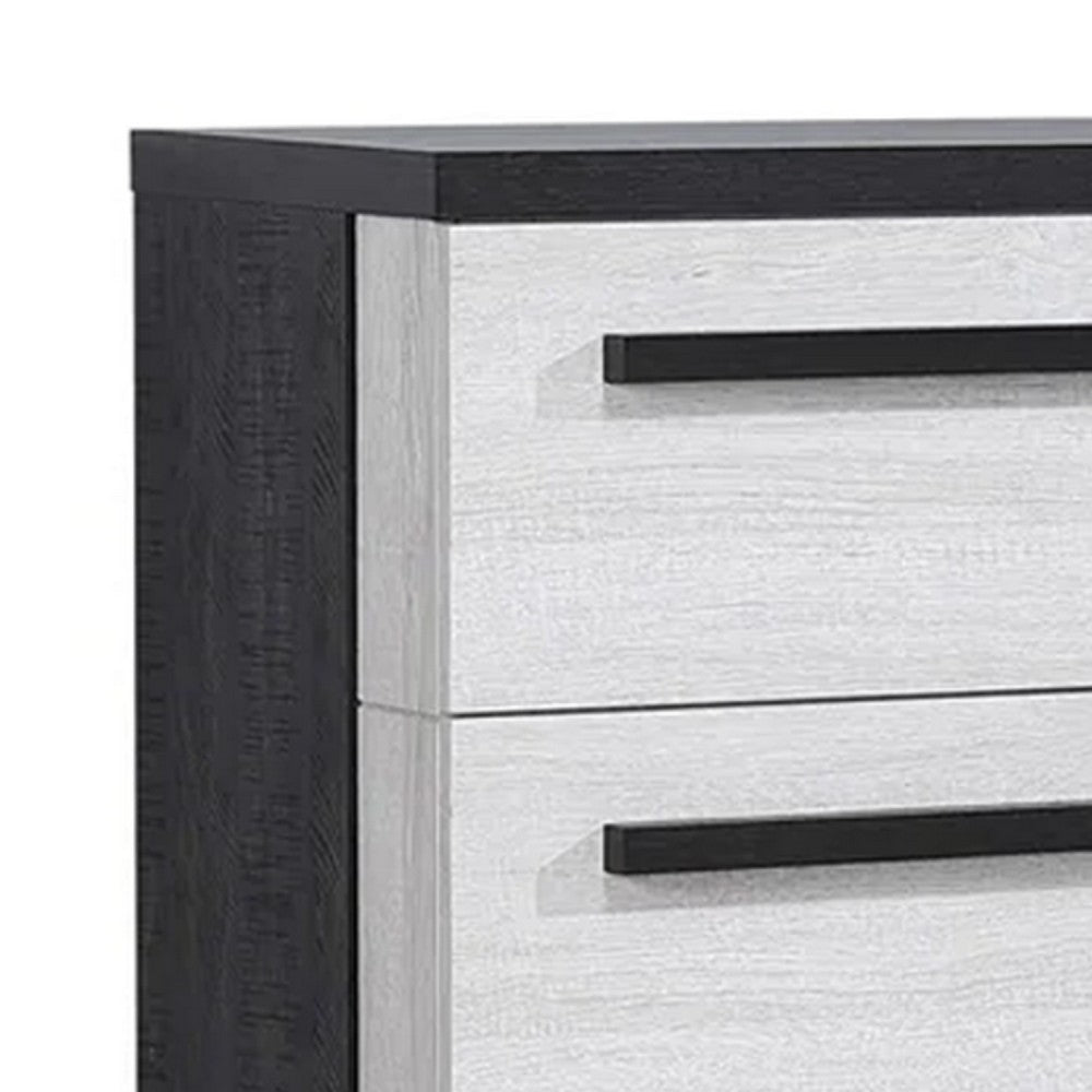 Ruthe Tall Dresser Chest with 4 Drawers, Ebony Black, White Wood - BM338412