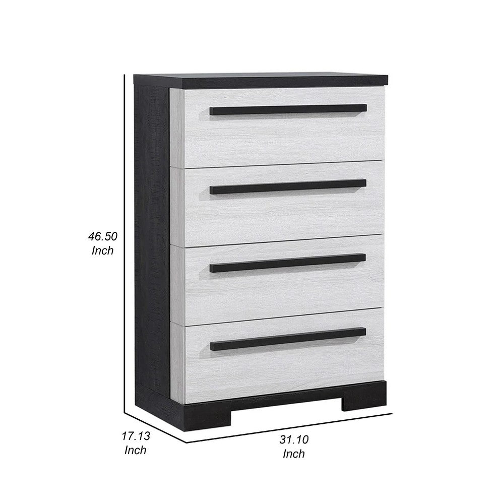 Ruthe Tall Dresser Chest with 4 Drawers, Ebony Black, White Wood - BM338412
