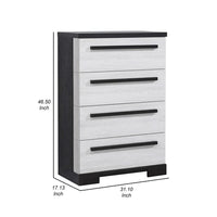 Ruthe Tall Dresser Chest with 4 Drawers, Ebony Black, White Wood - BM338412