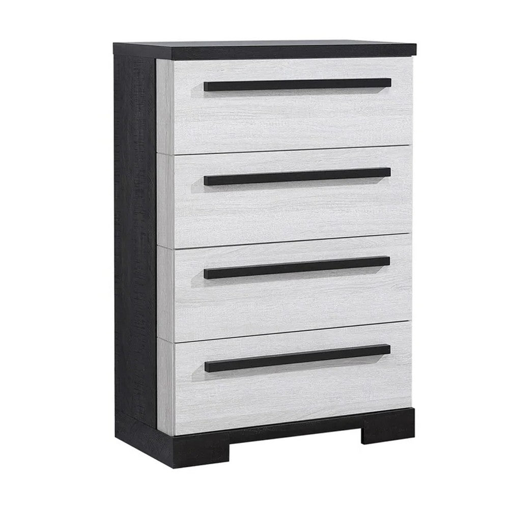Ruthe Tall Dresser Chest with 4 Drawers, Ebony Black, White Wood - BM338412