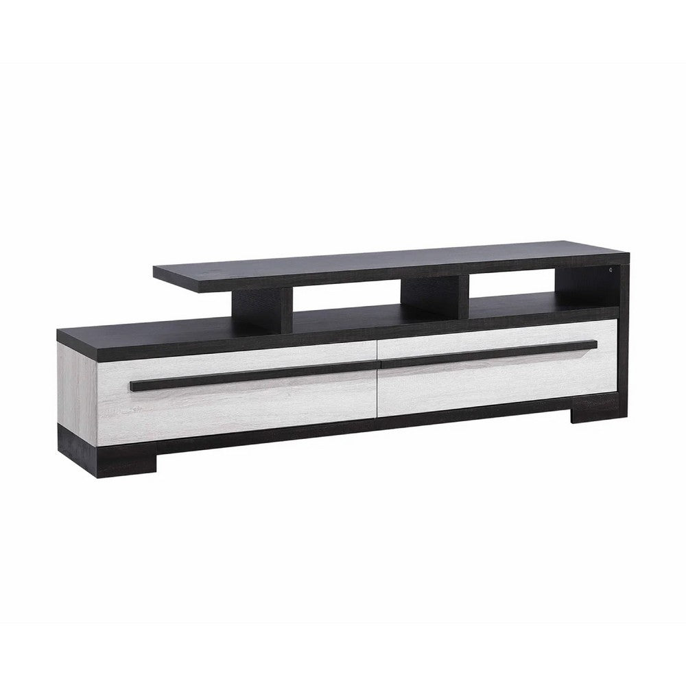 Ruthe TV Stand Media Cabinet with 2 Drawers, Shelves, Black and White Wood -BM338413