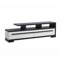 Ruthe TV Stand Media Cabinet with 2 Drawers, Shelves, Black and White Wood -BM338413