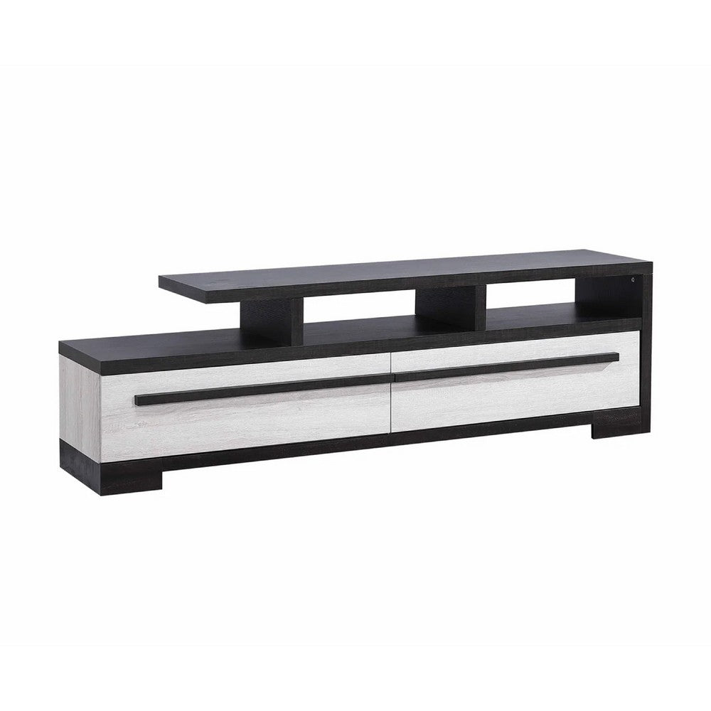 Ruthe TV Stand Media Cabinet with 2 Drawers, Shelves, Black and White Wood -BM338413