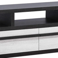 Ruthe TV Stand Media Cabinet with 2 Drawers, Shelves, Black and White Wood -BM338413