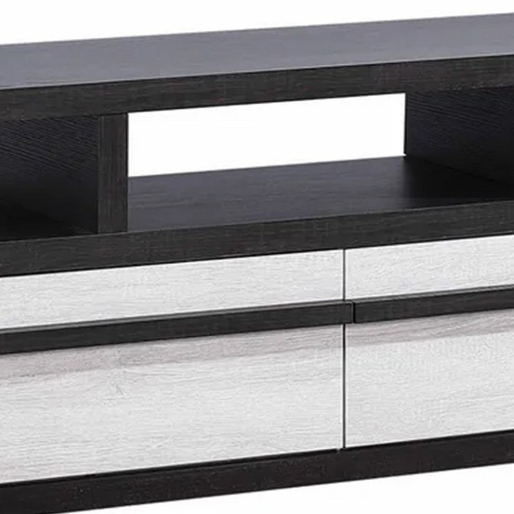 Ruthe TV Stand Media Cabinet with 2 Drawers, Shelves, Black and White Wood -BM338413