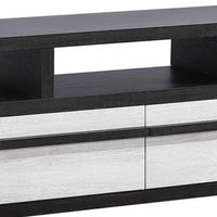 Ruthe TV Stand Media Cabinet with 2 Drawers, Shelves, Black and White Wood -BM338413
