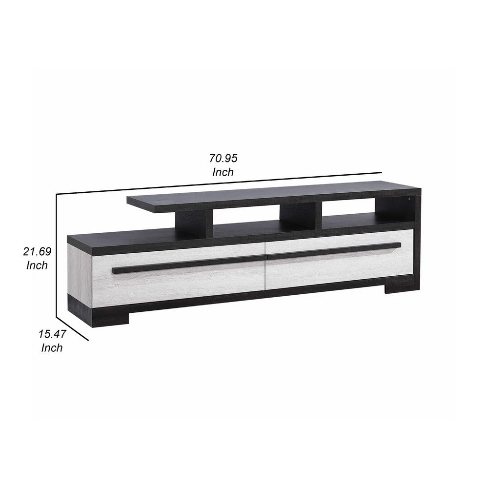 Ruthe TV Stand Media Cabinet with 2 Drawers, Shelves, Black and White Wood -BM338413