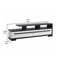 Ruthe TV Stand Media Cabinet with 2 Drawers, Shelves, Black and White Wood -BM338413