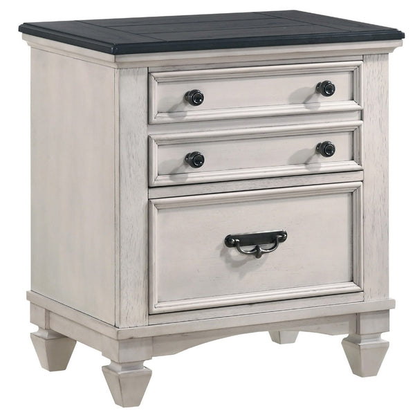 Sawz Nightstand with 3 Drawers, Charcoal Plank Top, Light Gray Wood - BM338418