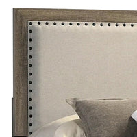 Shannon Full Panel Bed with Nailhead Trim, Ivory Fabric, Gray Wood - BM338419