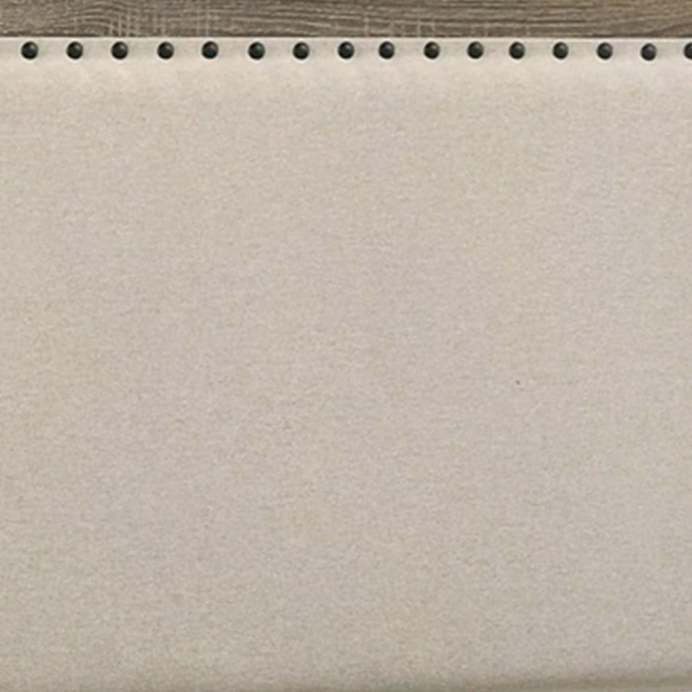 Shannon Full Panel Bed with Nailhead Trim, Ivory Fabric, Gray Wood - BM338419