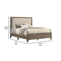 Shannon Full Panel Bed with Nailhead Trim, Ivory Fabric, Gray Wood - BM338419