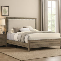 Shannon Full Panel Bed with Nailhead Trim, Ivory Fabric, Gray Wood - BM338419