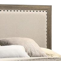 Shannon King Panel Bed with Nailhead Trim, Ivory Fabric, Gray Wood - BM338420