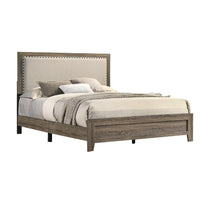 Shannon King Panel Bed with Nailhead Trim, Ivory Fabric, Gray Wood - BM338420
