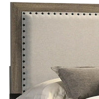Shannon Queen Panel Bed with Nailhead Trim, Ivory Fabric, Gray Wood - BM338421
