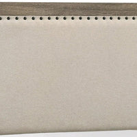 Shannon Queen Panel Bed with Nailhead Trim, Ivory Fabric, Gray Wood - BM338421