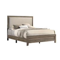Shannon Queen Panel Bed with Nailhead Trim, Ivory Fabric, Gray Wood - BM338421