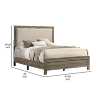 Shannon Queen Panel Bed with Nailhead Trim, Ivory Fabric, Gray Wood - BM338421