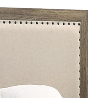 Shannon Twin Panel Bed with Nailhead Trim, Ivory Fabric, Gray Wood - BM338422