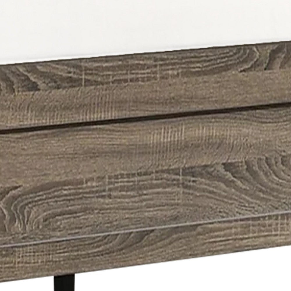 Shannon Twin Panel Bed with Nailhead Trim, Ivory Fabric, Gray Wood - BM338422