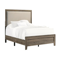 Shannon Twin Panel Bed with Nailhead Trim, Ivory Fabric, Gray Wood - BM338422