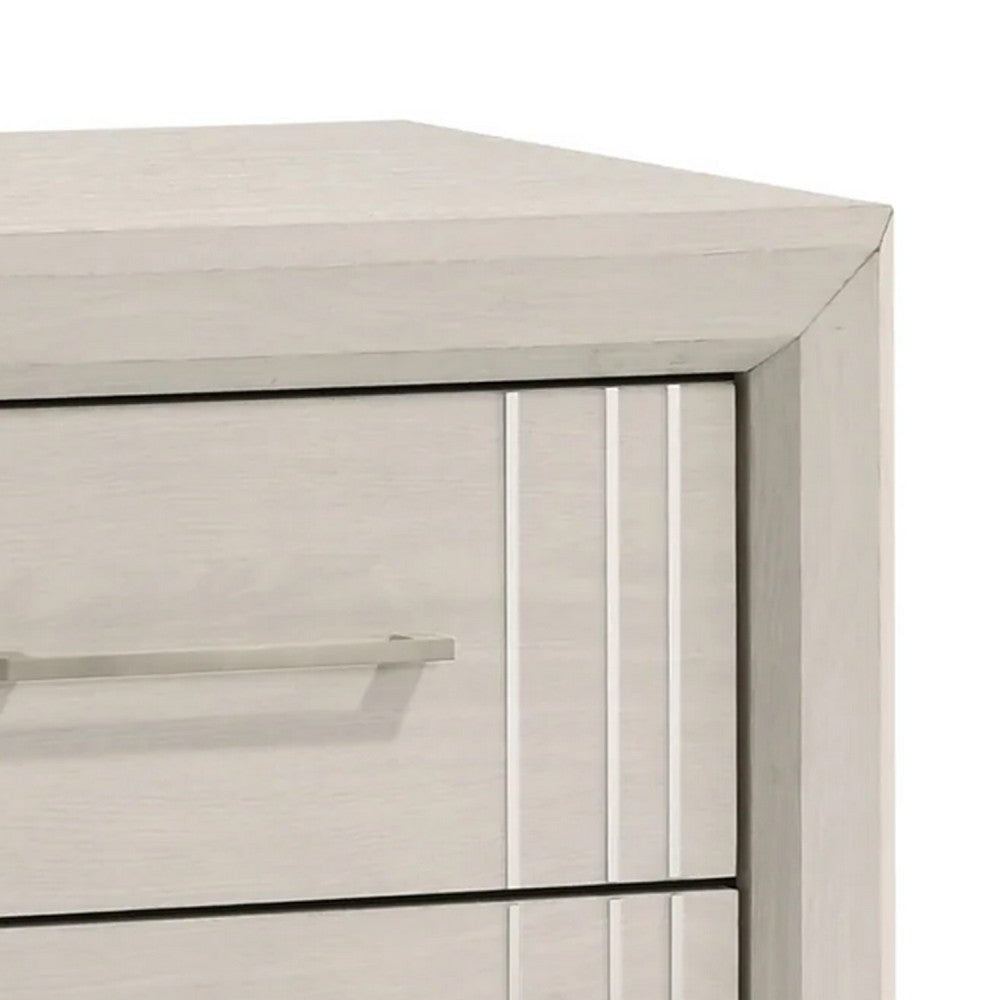 Charie Nightstand with 2 Drawers, Tapered Legs, Silver Metal, White Wood - BM338424