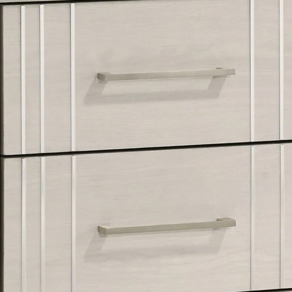 Charie Nightstand with 2 Drawers, Tapered Legs, Silver Metal, White Wood - BM338424
