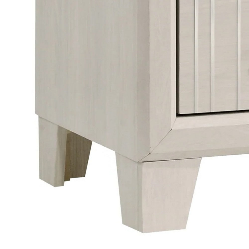 Charie Nightstand with 2 Drawers, Tapered Legs, Silver Metal, White Wood - BM338424