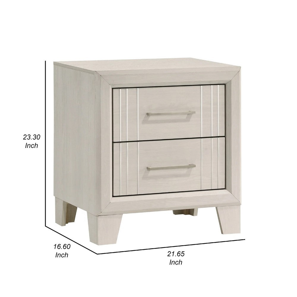 Charie Nightstand with 2 Drawers, Tapered Legs, Silver Metal, White Wood - BM338424
