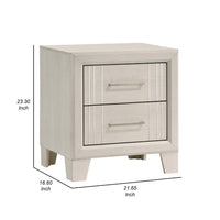 Charie Nightstand with 2 Drawers, Tapered Legs, Silver Metal, White Wood - BM338424