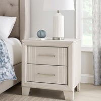 Charie Nightstand with 2 Drawers, Tapered Legs, Silver Metal, White Wood - BM338424