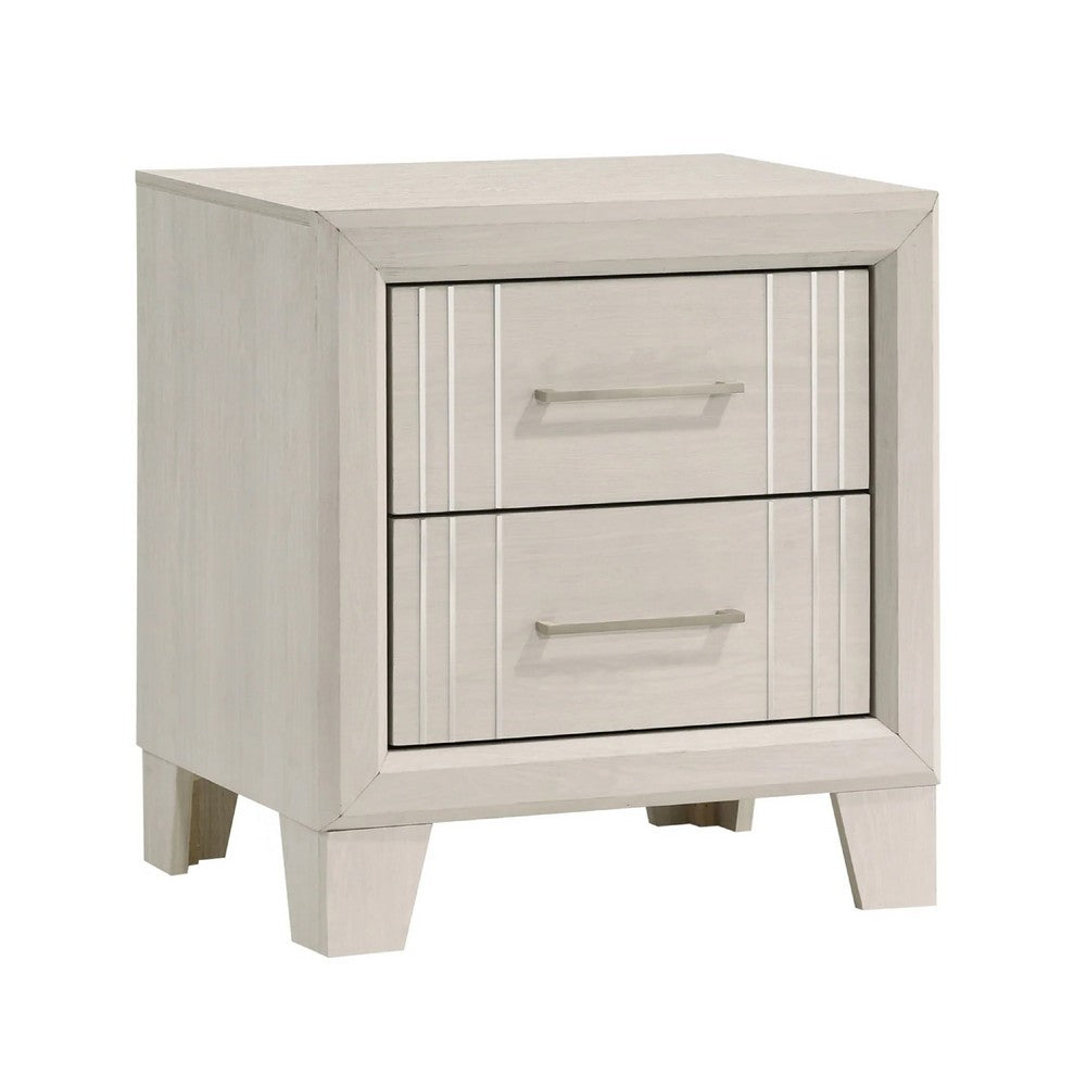 Charie Nightstand with 2 Drawers, Tapered Legs, Silver Metal, White Wood - BM338424