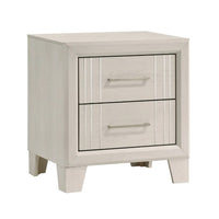 Charie Nightstand with 2 Drawers, Tapered Legs, Silver Metal, White Wood - BM338424