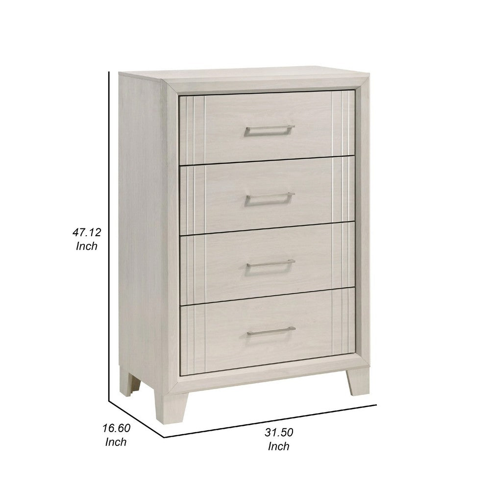 Charie Tall Dresser Chest with 4 Drawers, Tapered Feet, White Wood - BM338425