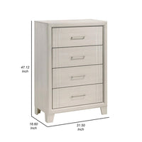 Charie Tall Dresser Chest with 4 Drawers, Tapered Feet, White Wood - BM338425