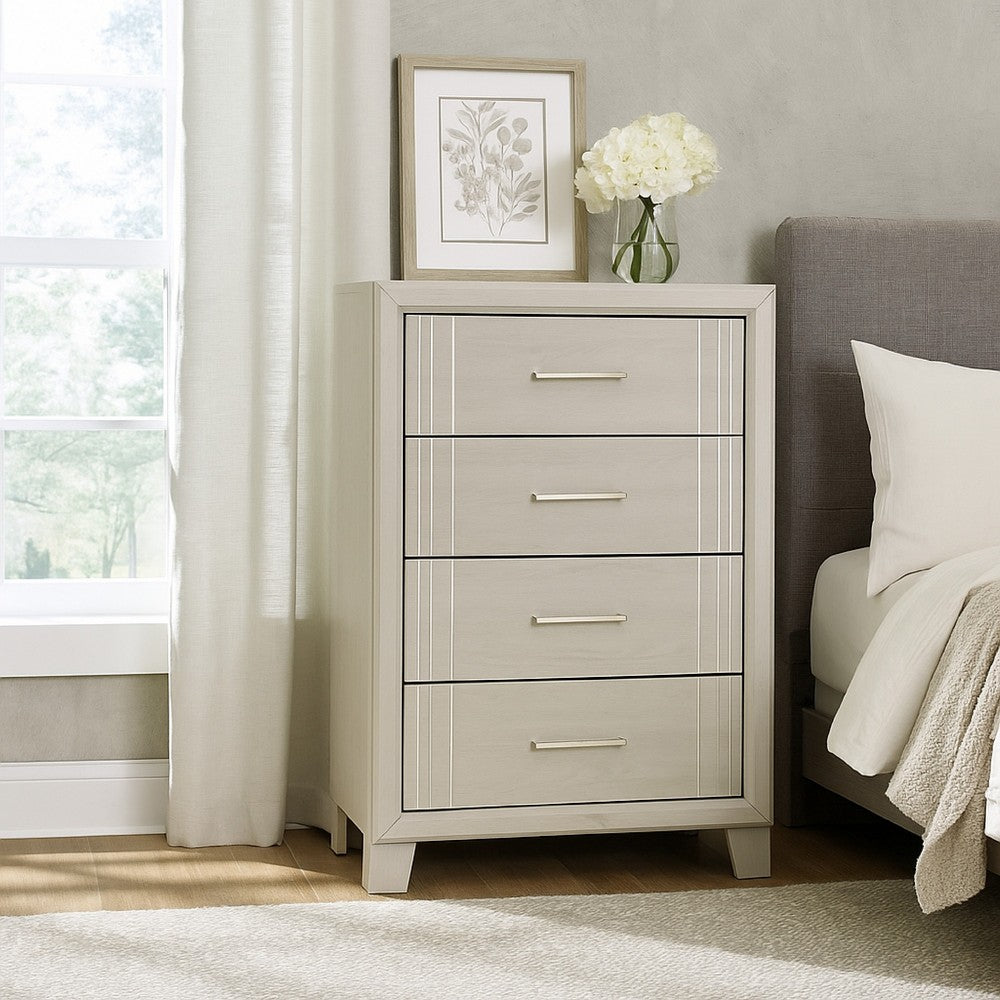 Charie Tall Dresser Chest with 4 Drawers, Tapered Feet, White Wood - BM338425