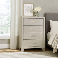 Charie Tall Dresser Chest with 4 Drawers, Tapered Feet, White Wood - BM338425
