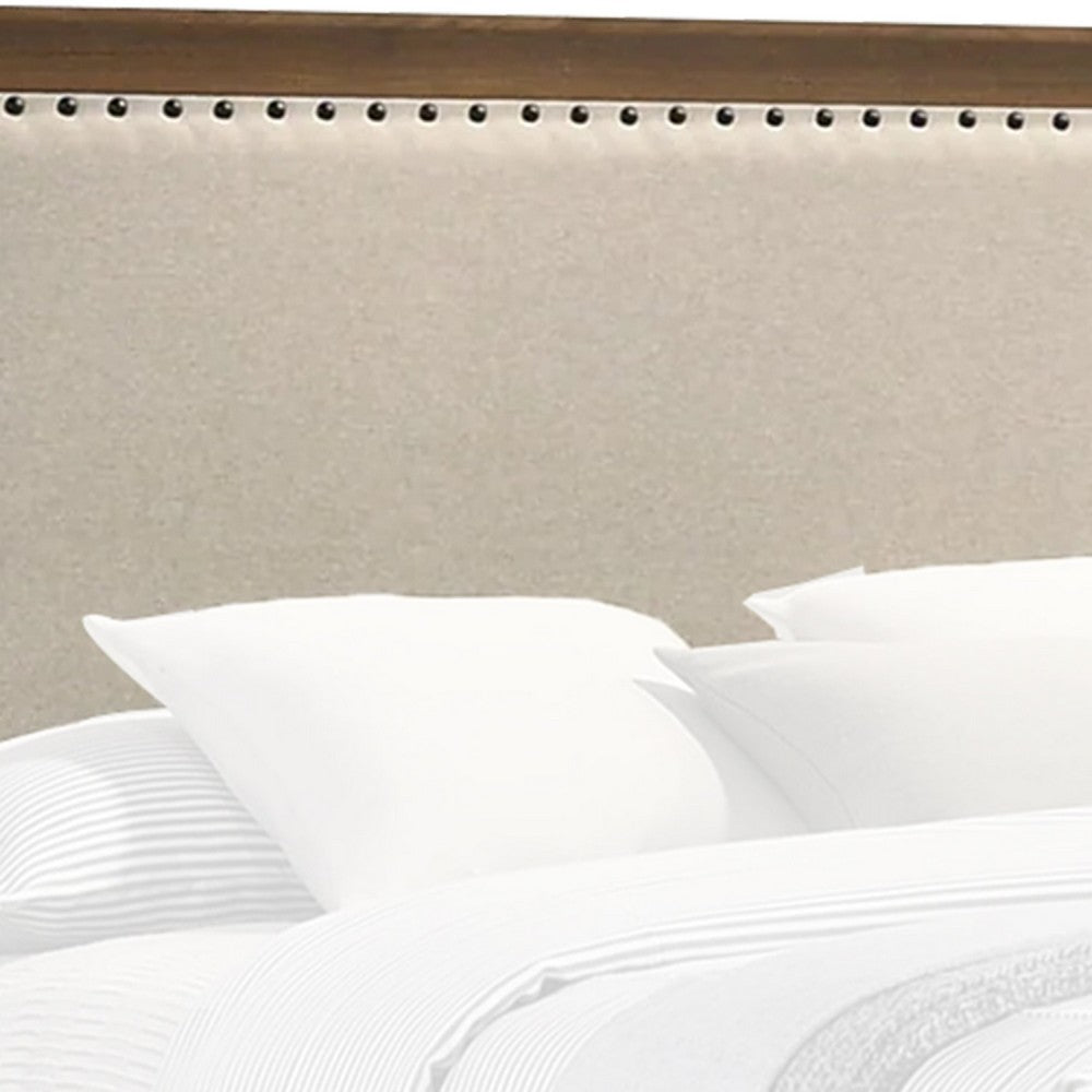 Shannon Full Bed with Nailhead Trim, Ivory Fabric on Cherry Brown Wood - BM338429