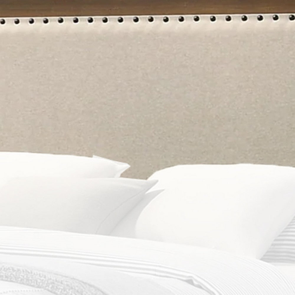 Shannon King Bed with Nailhead Trim, Ivory Fabric on, Cherry Brown Wood - BM338430