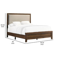 Shannon King Bed with Nailhead Trim, Ivory Fabric on, Cherry Brown Wood - BM338430
