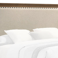 Shannon Queen Bed with Nailhead Trim, Ivory Fabric on Cherry Brown Wood - BM338431