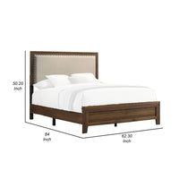 Shannon Queen Bed with Nailhead Trim, Ivory Fabric on Cherry Brown Wood - BM338431