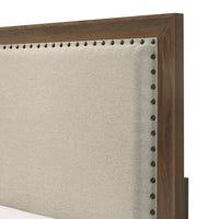 Shannon Twin Bed with Nailhead Trim, Ivory Fabric on Cherry Brown Wood - BM338432