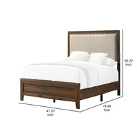 Shannon Twin Bed with Nailhead Trim, Ivory Fabric on Cherry Brown Wood - BM338432